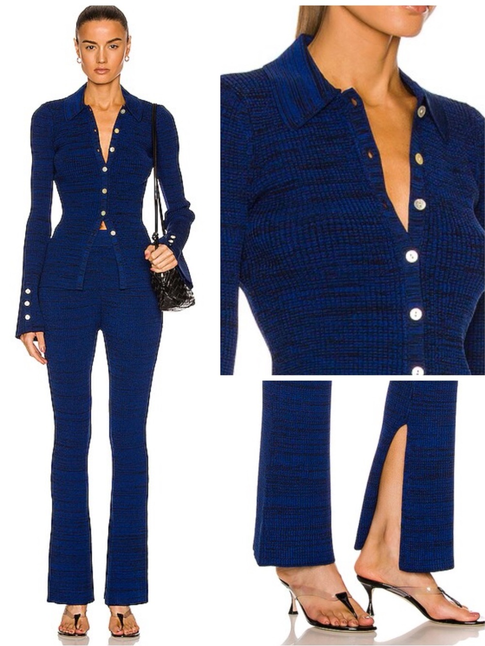 LE ORE Women’s Size XS/S Blue Marl Rimini Collared Cardigan & Flare Pant Set
